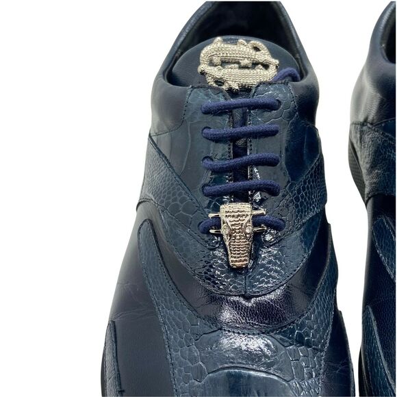 Studio Belvedere Sneakers Shoes Mens Size 8 M Bene Navy Blue Ostrich Lace Up - Picture 8 of 11